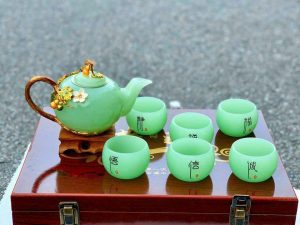 Bộ ấm trà mã não xanh