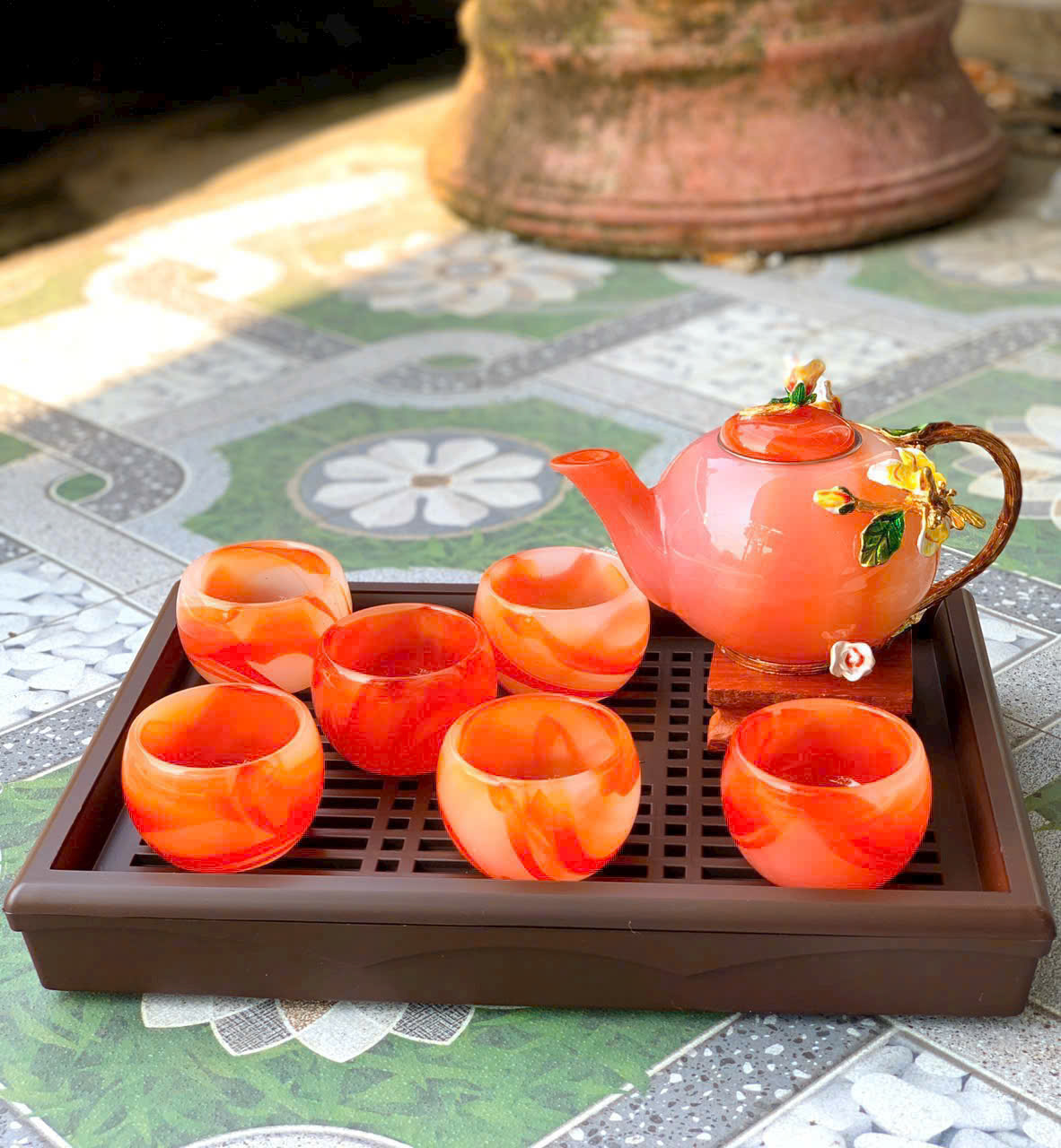 Bộ ấm trà mã não đỏ, ấm trà, bình trà