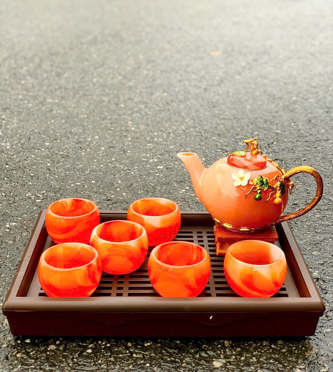 Bộ ấm trà mã não đỏ, ấm trà, bình trà