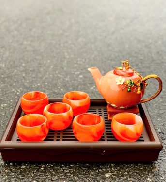 Bộ ấm trà mã não đỏ, ấm trà, bình trà